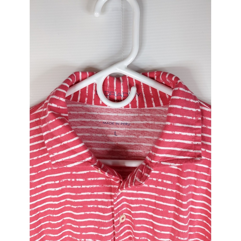 B Draddy Polo Shirt Men's Large Short Sleeve Pink Striped Golf Logo Stretch - Picture 3 of 9